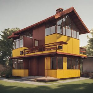 ブラウンの屋根と黄色の家