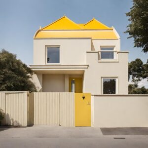 黄色の屋根とクリーム色の家